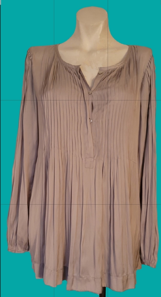 Calypso St Barth Shiny Silky  Silver Grey  Flared Blouse Size M